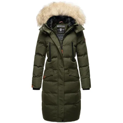 MARIKOO Damen langer Winterjacke Stepp Parka mit abnehmbarer Kapuze Schneesternchen