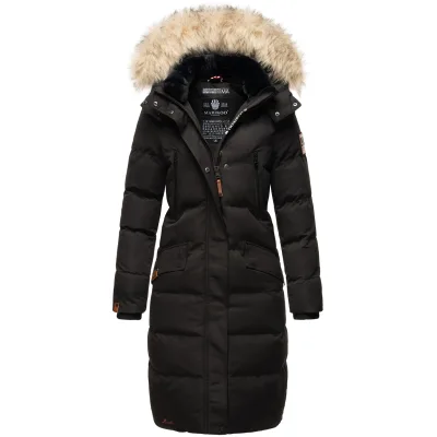 MARIKOO Damen langer Winterjacke Stepp Parka mit abnehmbarer Kapuze Schneesternchen
