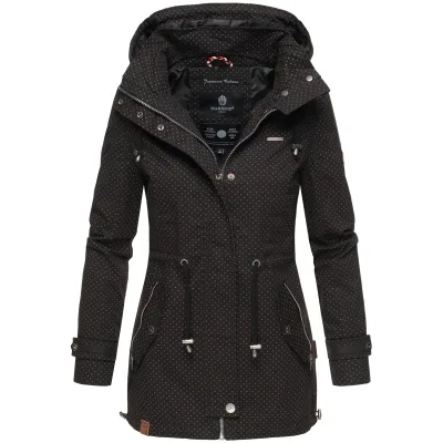 MARIKOO Damen Moderner Outdoorjacke Übergangsparka aus Baumwolle mit Kapuze Nyokoo