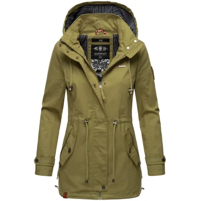 MARIKOO Damen Moderner Outdoorjacke Übergangsparka aus Baumwolle mit Kapuze Nyokoo