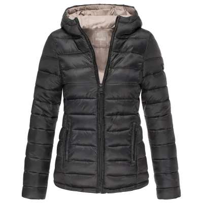 MARIKOO Damen modische Steppjacke Übergangsjacke mit großer Kapuze Lucy