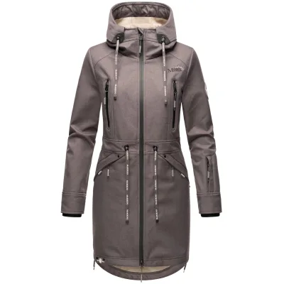 MARIKOO Damen Softshelljacke Funktionsjacke mit warmen Teddyfleece & Kapuze Racquellee