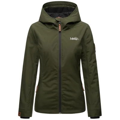 MARIKOO Damen Sportliche Outdoorjacke Übergangs Regenjacke mit Kapuze Brombeere