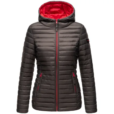 MARIKOO Damen Steppjacke Übergangsjacke mit kontrastfarbendem Reißverschluss Asraa
