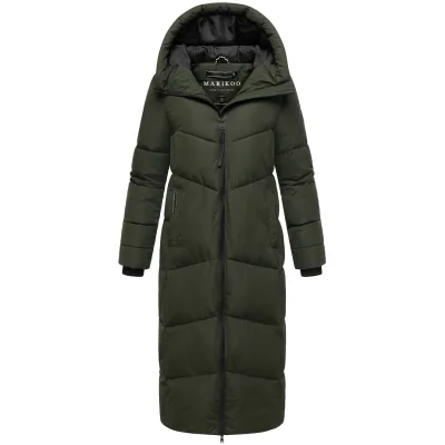 MARIKOO Damen Steppmantel Lang Stepp Wintermantel gefüttert Outdoor warm Winterjacke Parka Kapuze Firella