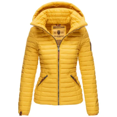 MARIKOO Damen Stylische Steppjacke Übergangsjacke mit abnehmbarer Kapuze Löwenbaby