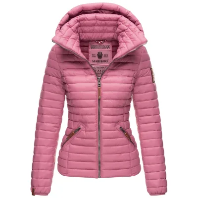 MARIKOO Damen Stylische Steppjacke Übergangsjacke mit abnehmbarer Kapuze Löwenbaby
