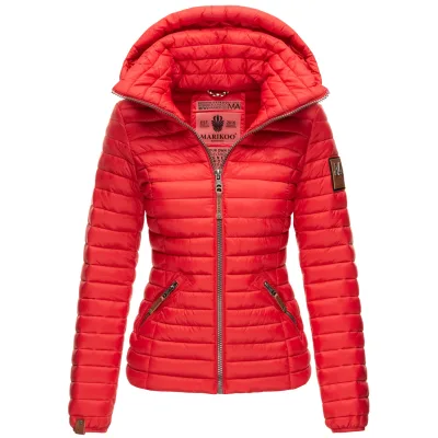 MARIKOO Damen Stylische Steppjacke Übergangsjacke mit abnehmbarer Kapuze Löwenbaby