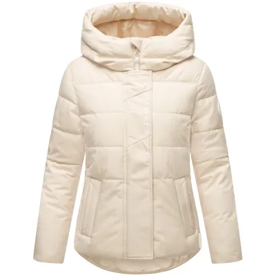 MARIKOO Damen Winter Jacke gesteppt Teddyfell gefüttert Steppjacke mit Kapuze & Recyceltes Obermaterial Elira