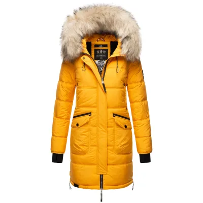 MARIKOO Damen Winter Parka Steppmantel mit Abnehmbarem Kunstfellkragen Chaskaa