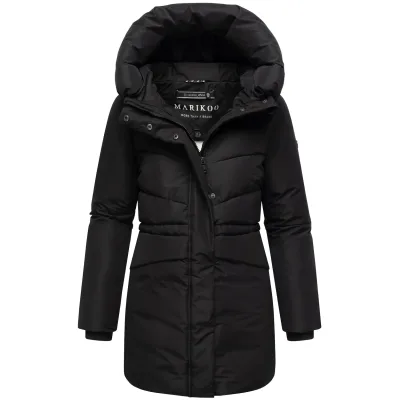 MARIKOO Damen Winter Steppjacke gesteppt warm Winterjacke, Outdoor, Kapuze, Fleece, gefüttert, Kragen, figurbetont Delilah