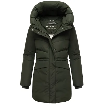 MARIKOO Damen Winter Steppjacke gesteppt warm Winterjacke, Outdoor, Kapuze, Fleece, gefüttert, Kragen, figurbetont Delilah
