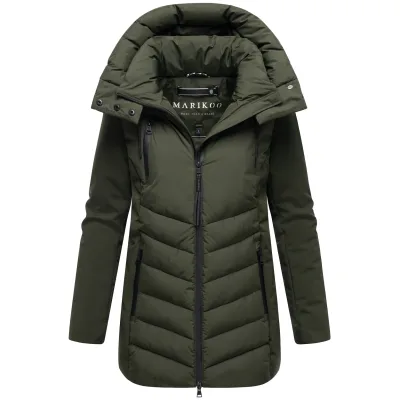 MARIKOO Damen Winter Steppjacke gesteppt Winterjacke Softshell Material, abnehmbarer Kapuze, gefüttert Tivaa