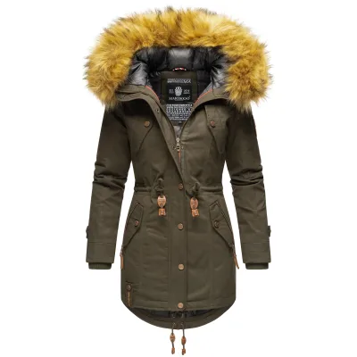 MARIKOO Damen Wintermantel stylischer Winterparka mit abnehmbarem Kunstfell Laviva Princess
