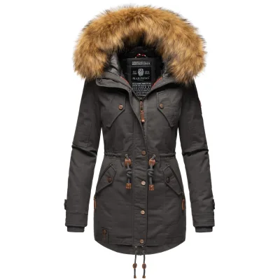 MARIKOO Damen Wintermantel stylischer Winterparka mit abnehmbarem Kunstfell Laviva Princess