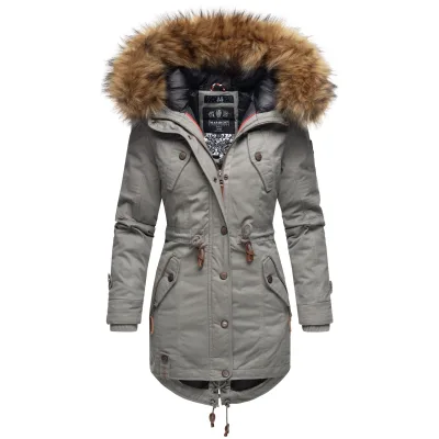 MARIKOO Damen Wintermantel stylischer Winterparka mit abnehmbarem Kunstfell Laviva Princess