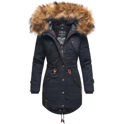 MARIKOO Damen Wintermantel stylischer Winterparka mit abnehmbarem Kunstfell Laviva Princess