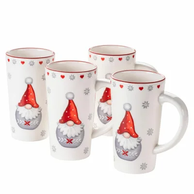 Mäser Kaffeebecher-Set, Steingut Aurela Rot / Weiß / Grau