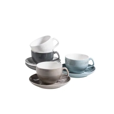 Mäser Kaffeetassen-Set, Porzellan Derby Blau, Weiß, Beige, Grau