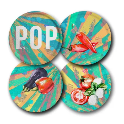 Mäser Pizzateller, Porzellan Pop Blau, Grün, Rot, Weiß