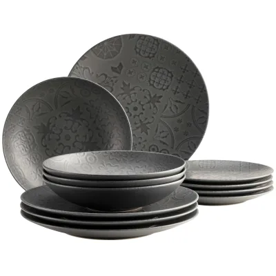 Mäser Tafelservice, Steinzeug Trad. Tiles Schwarz
