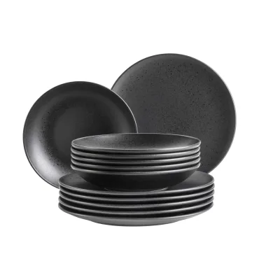 Mäser Teller Set, Steinzeug Essential Schwarz