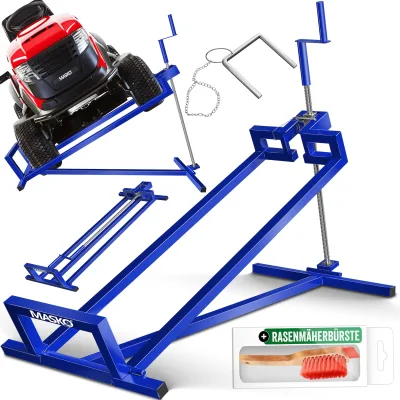 MASKO® XXL Rasentraktorheber 450 kg Hebevorrichtung Hebebühne Aufsitzmäher – Rasentraktor Heber, 45° verstellbar, universal Reinigungshilfe mit Zubehör & Adapter (je nach Wahl)