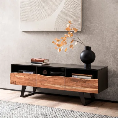 Massive TV-Board Kommode 140cm Akazie Massivholz Baumkante Lowboard Fernsehschrank