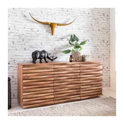 Massivholz Sideboard 160 Akazie Natur Kommode mit 2 Türen & 3 Schubladen Design Front