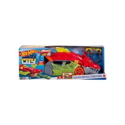 Mattel GTK42 - Hot Wheels - City - Drachen-Starter-Transporter mit einen Fahrzeug 1:64