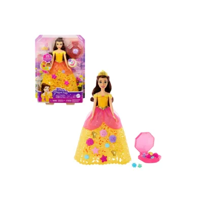 Mattel HWB41 - Disney Princess - Belle Puppe mit Charms, Flower Fashion