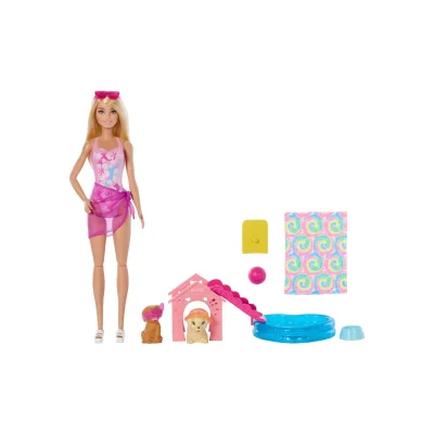 Mattel JBF35 - Barbie - Welpen Pool Party Spielset – Puppe mit Hundepool
