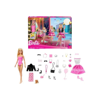 Mattel JFL63 - Barbie - Modepuppe Adventskalender mit 24 Überraschungen – Kleidungsstücke, Accessoires & Hündchen