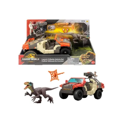 Mattel JGB59 - Jurassic World - Die Wiedergeburt - Spielset, Fahrzeug, Spielfiguren, Launch´n Battle Fahrzeugset