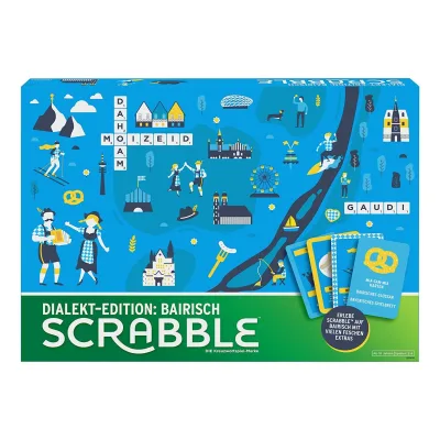 Mattel - Scrabble - Dialekt-Edition: Bairisch Bayrisch Brettspiel Wörterspiel Dialekte