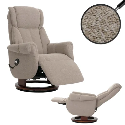 MCA Relaxsessel + Aufstehhilfe MCW-N58, Fernsehsessel Sessel Fußstütze Bouclé Stoff Holz ~ braun, Holz walnussfarben