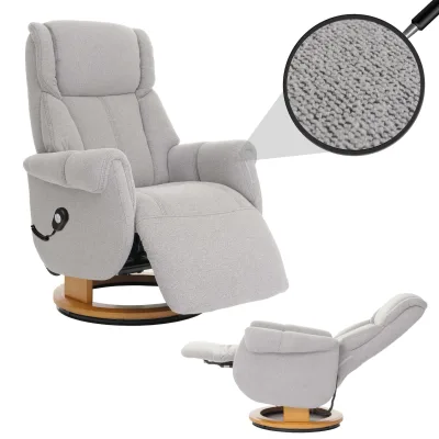 MCA Relaxsessel + Aufstehhilfe MCW-N58, Fernsehsessel Sessel Fußstütze Bouclé Stoff Holz ~ grau, Holz Natur
