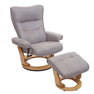 MCA Relaxsessel Edmonton, Fernsehsessel Hocker, Stoff/Textil 130kg belastbar ~ hellgrau, naturbraun