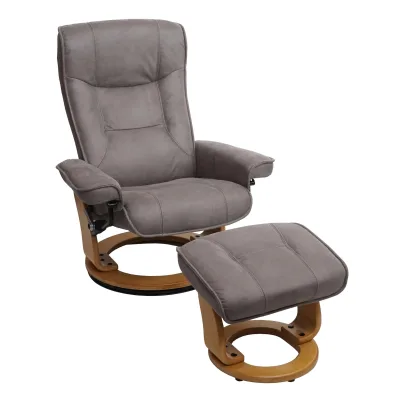 MCA Relaxsessel Halifax, Fernsehsessel Hocker, Stoff/Textil 130kg belastbar ~ hellgrau, naturbraun