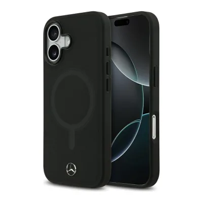 Mercedes Apple iPhone 17 Plain Smooth Leather MagSafe Hülle Schwarz