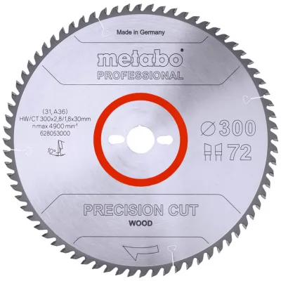 Metabo Sägeblatt precision cut wood - professional 300x2,8/1,8x30, Z72, Spanwinkel 10°, Wechselzahn