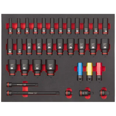Milwaukee 1/2 SHOCKWAVE Schlagnüsse lang Einlage, 34-tlg. Einlage für Werkstattwagen 78 cm