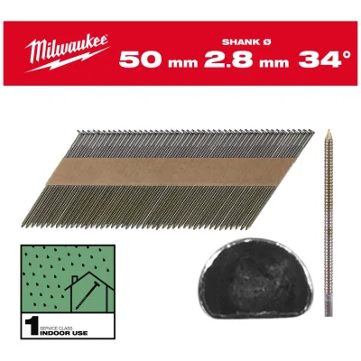 Milwaukee D-Kopf-Nägel 34°, 50 mm, RS SC1, Ø 2,8 mm, Ringschaft blank (2.200)