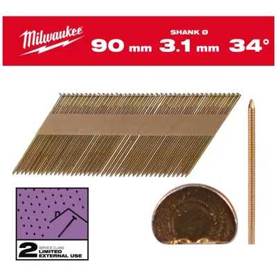 Milwaukee D-Kopf-Nägel 34°, 90 mm, RS SC2, Ø 3,1 mm, (2.200)