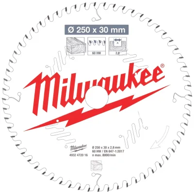 Milwaukee Kreissägeblatt 250/30 mm 60Z Holz