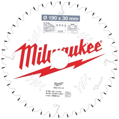 Milwaukee Kreissägeblätter für Kapp- und Gehrungssägen 190/30 Z40 Wechselzahn negativ