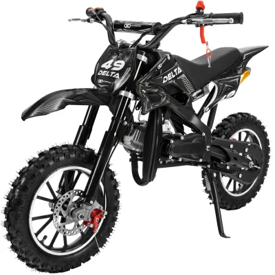 Mini-Crossbike Delta, Benzin-Motorrad, Pocketbike, Dirtbike, 49 ccm, bis zu 40 km/h, Scheibenbremsen  (Schwarz)