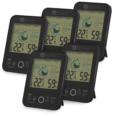 Miraval  5x Raumklimastation Schimmelwarner 5 Stufen Lüftungsempfehlung Hygrometer Temperaturstation