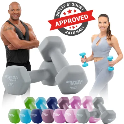 Miweba Sports Gymnastikhanteln 2er-Set NKH100, bodenschonend, 0,5-10 kg, Anti-Rutsch-Oberfläche (Grau, 2x 3,0 Kg)