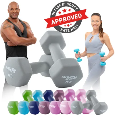 Miweba Sports Gymnastikhanteln 2er-Set NKH100, bodenschonend, 0,5-10 kg, Anti-Rutsch-Oberfläche (Grau, 2x 4,0 Kg)